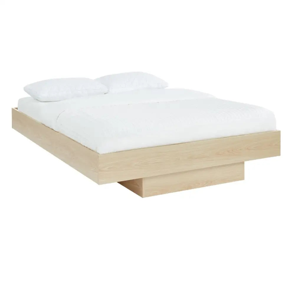 Natural Oak Wood Floating Bed Base Double - Furniture > Bedroom > Beds & Bed Frames