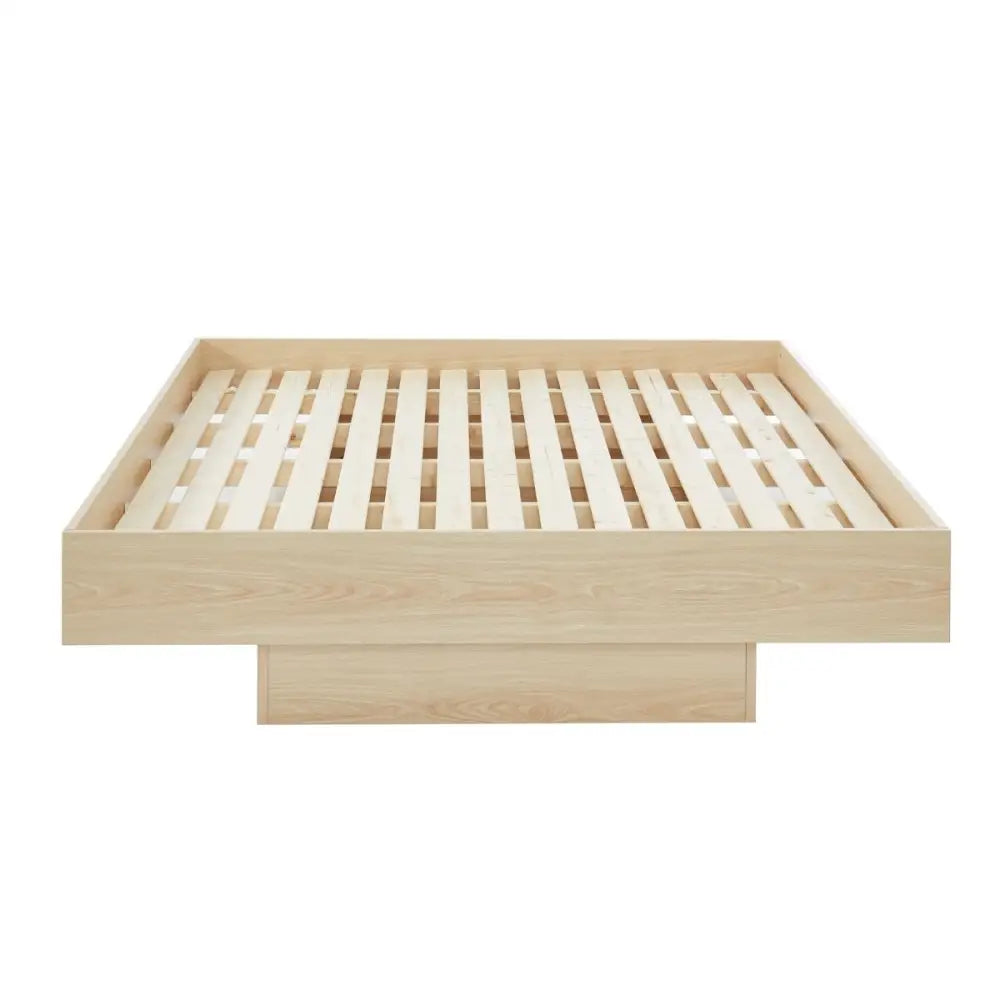 Natural Oak Wood Floating Bed Base Double - Furniture > Bedroom > Beds & Bed Frames