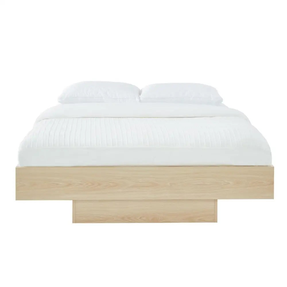 Natural Oak Wood Floating Bed Base Double - Furniture > Bedroom > Beds & Bed Frames
