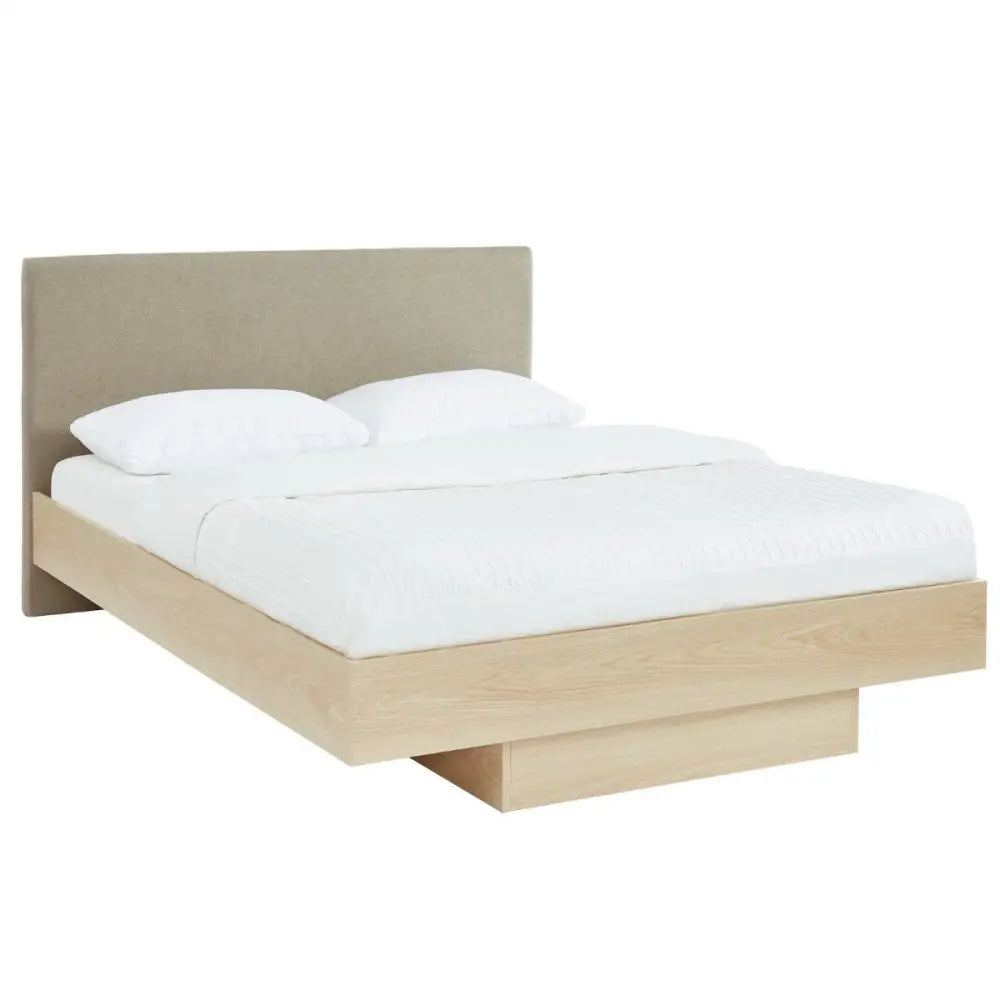 Natural Oak Wood Floating Bed Frame Queen - Furniture > Bedroom > Beds & Bed Frames
