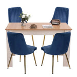 Natural Rectangular Dining Table with 4x Blue Velvet Chairs - Furniture > Dining