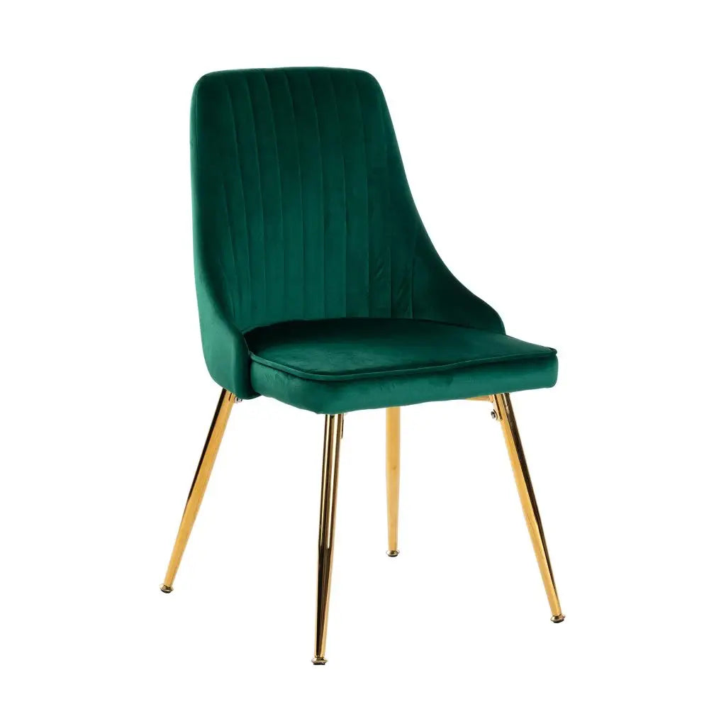 Natural Rectangular Dining Table with 4x Green Velvet Chairs - Furniture > Dining