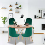 Natural Rectangular Dining Table with 4x Green Velvet Chairs - Furniture > Dining