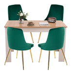 Natural Rectangular Dining Table with 4x Green Velvet Chairs - Furniture > Dining