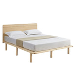 Natural Solid Wood Bed Frame Bed Base with Headboard King - Furniture > Bedroom