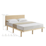 Natural Solid Wood Bed Frame Bed Base with Headboard King - Furniture > Bedroom
