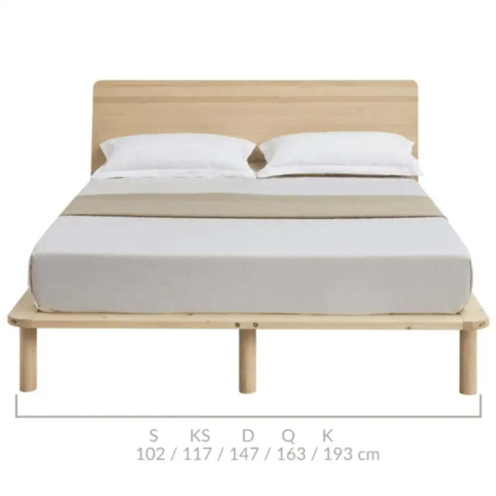 Natural Solid Wood Bed Frame Bed Base with Headboard King - Furniture > Bedroom