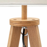 Natural Wooden Tripod Floor Lamp w/ Round Wood Shelf + Off White Linen Shade - Home & Garden > Lighting > Floor Lamps