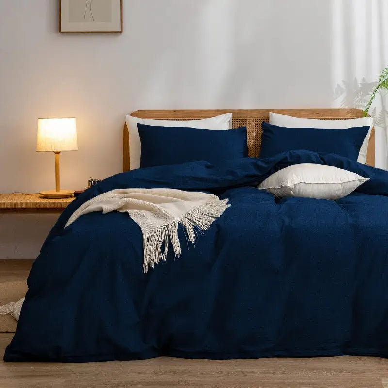 Navy Blue 1.8m (Duvet Cover 180*220cm) Luxurious Soft Brushed Microfiber 4-Piece Bedding Set - Pure Color Double Bed