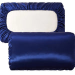 Navy blue Silky Satin Pillowcase Pair - Smooth for Hair & Skin Elastic Fitted (46x90 + 16cm) - Home & Garden > Bedding
