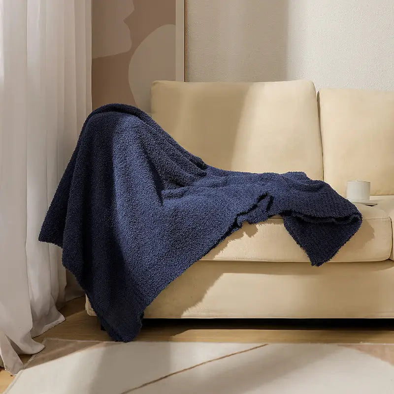Navy Blue Solid Color Plush Knitted Blanket for Sofa and Office 152 x 203 cm 1150g - Home & Garden > Bedding > Blankets