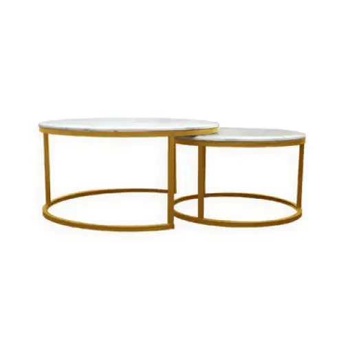 Nesting Style Coffee Table - White on Champagne Gold - 80cm/60cm - Furniture > Living Room > Coffee Tables