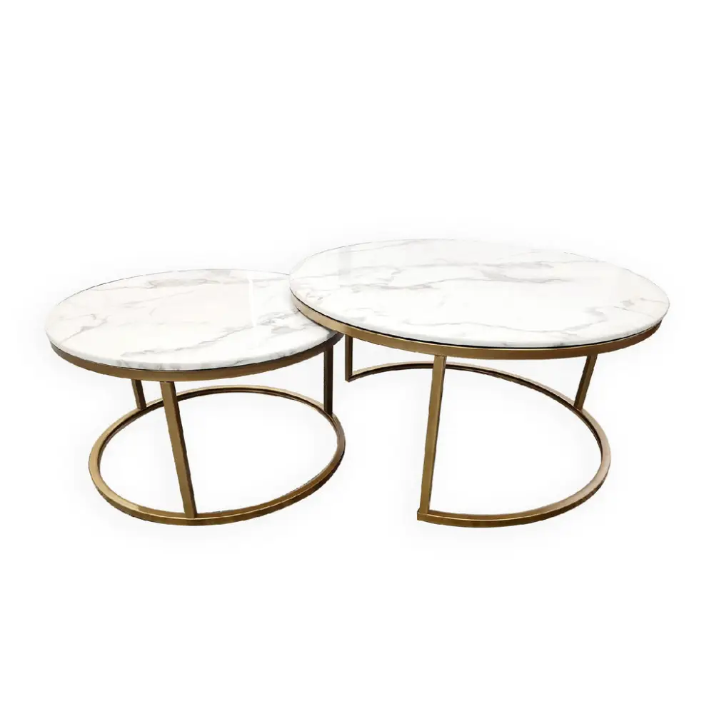 Nesting Style Coffee Table - White on Champagne Gold - 80cm/60cm - Furniture > Living Room > Coffee Tables