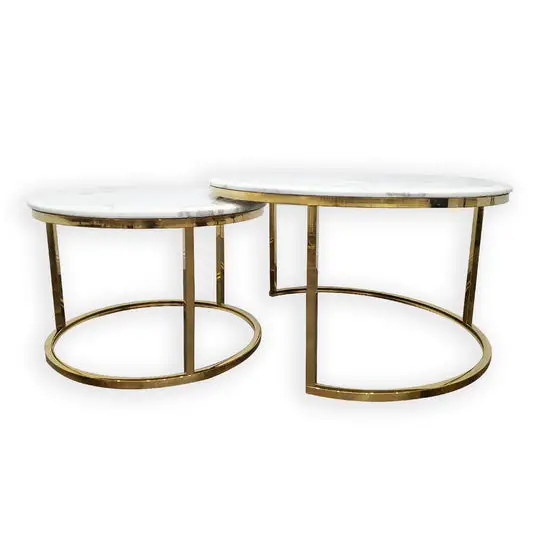 Nesting Style Coffee Table - White on Gold Stainless Steel - 80cm/60cm - Furniture > Living Room > Coffee Tables