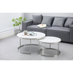Nesting Style Coffee Table - White on Silver Stainless Steel - 80cm/60cm - Furniture > Living Room > Coffee Tables