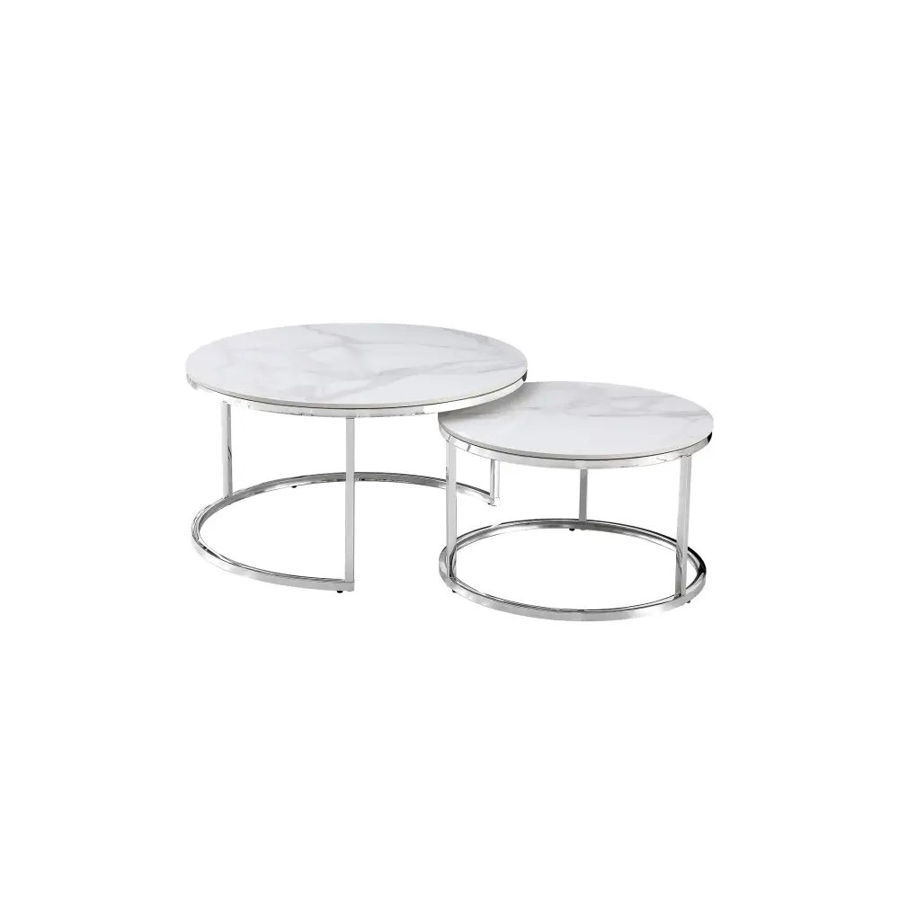 Nesting Style Coffee Table - White on Silver Stainless Steel - 80cm/60cm - Furniture > Living Room > Coffee Tables