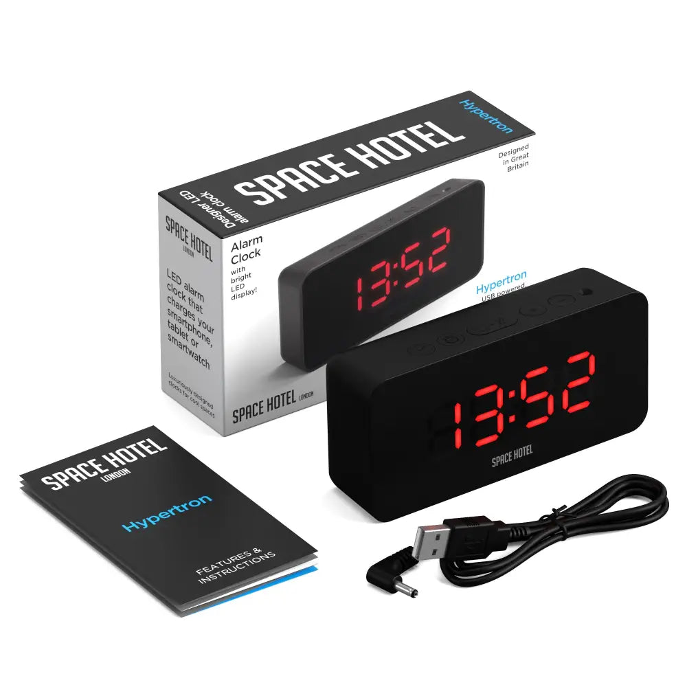 Newgate Space Hotel Hypertron Alarm Clock Black Case - Black Lens - Red Led - Home & Garden > Decor > Clocks
