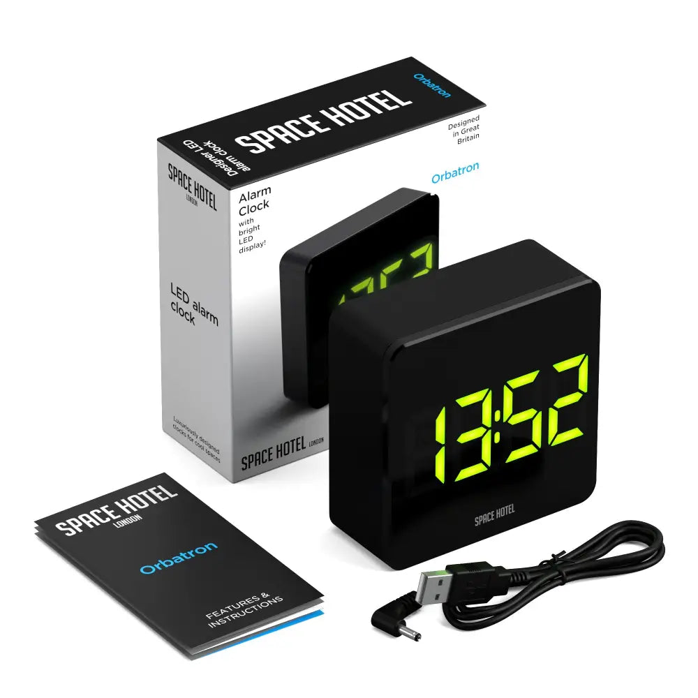 Newgate Space Hotel Orbatron Alarm Clock Black Case - Black Lens - Green Led - Home & Garden > Decor > Clocks