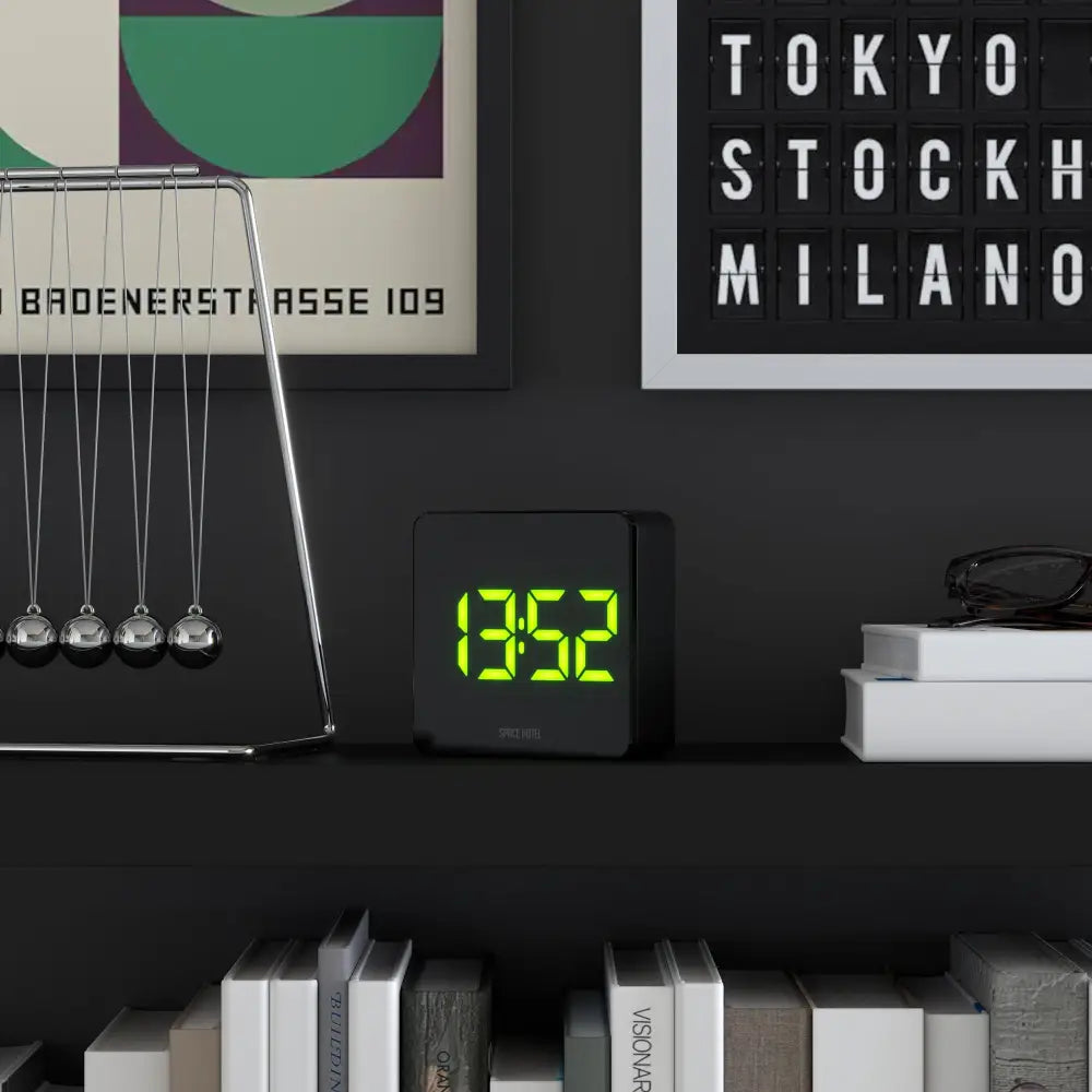 Newgate Space Hotel Orbatron Alarm Clock Black Case - Black Lens - Green Led - Home & Garden > Decor > Clocks