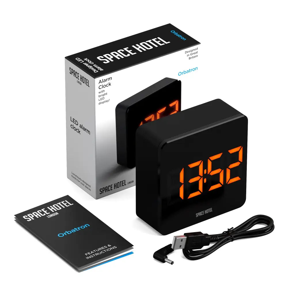 Newgate Space Hotel Orbatron Alarm Clock Black Case - Black Lens - Orange Led - Home & Garden > Decor > Clocks