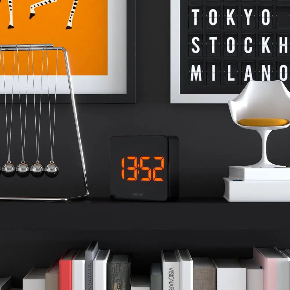 Newgate Space Hotel Orbatron Alarm Clock Black Case - Black Lens - Orange Led - Home & Garden > Decor > Clocks