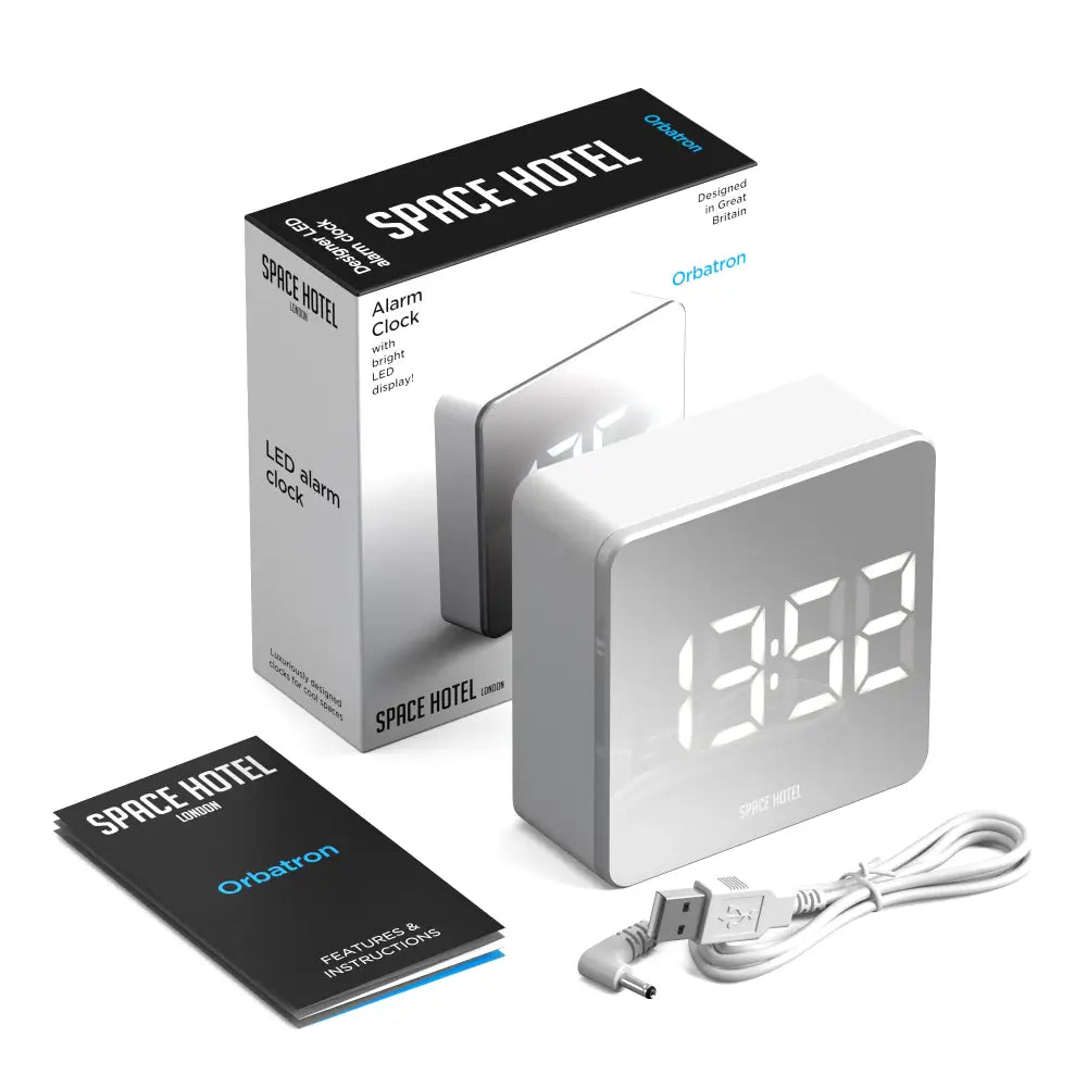 Newgate Space Hotel Orbatron Alarm Clock White Case - Silver Lens - White Led - Home & Garden > Decor > Clocks