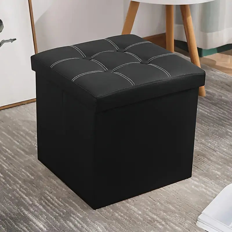 NNETM Faux Leather Storage Ottoman - Black 55L - Furniture > Bar Stools & Chairs > Arm Chairs & Recliners