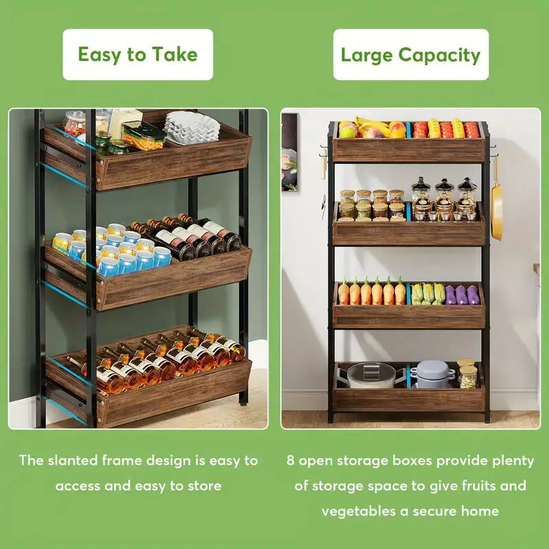 NNETMLT 4-Tier Wood Snack Rack Basket - Vintage Brown - Furniture > Living Room > Coat Racks