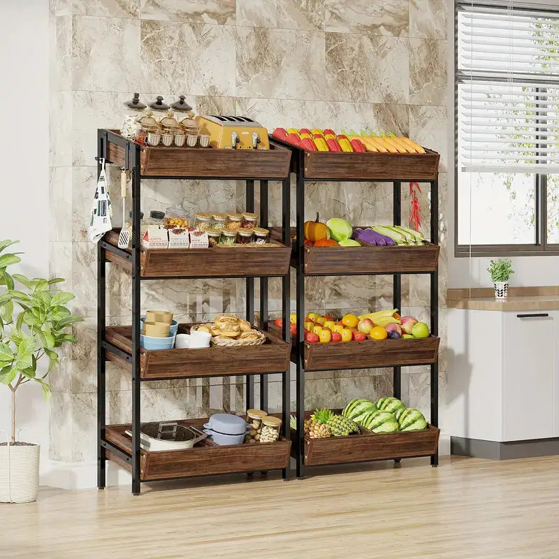 NNETMLT 4-Tier Wood Snack Rack Basket - Vintage Brown - Furniture > Living Room > Coat Racks