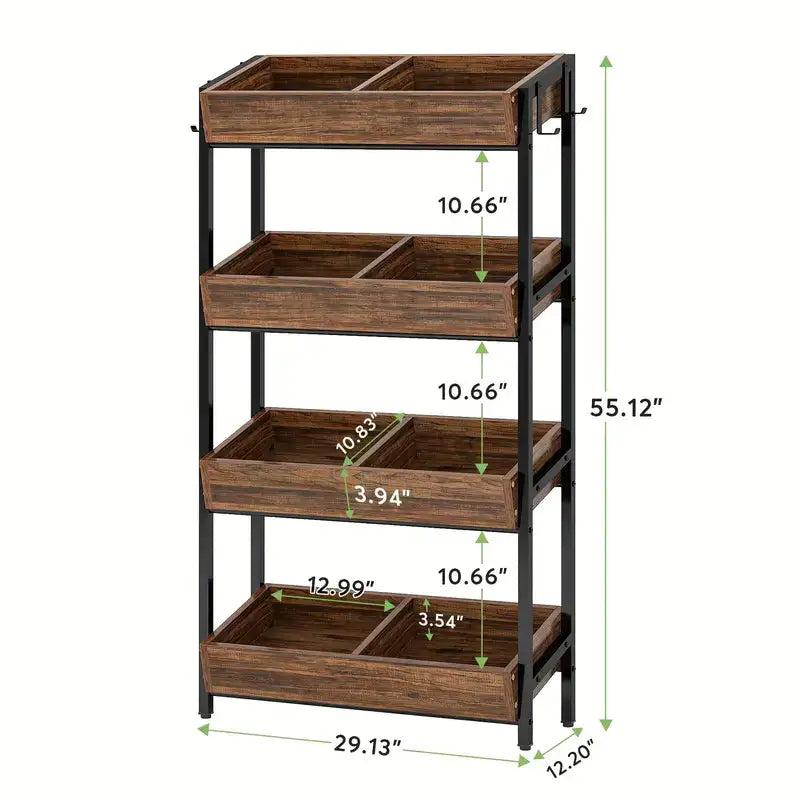 NNETMLT 4-Tier Wood Snack Rack Basket - Vintage Brown - Furniture > Living Room > Coat Racks
