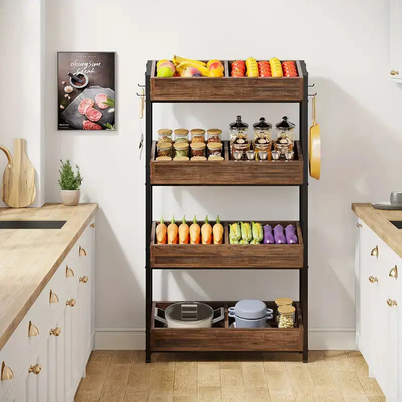 NNETMLT 4-Tier Wood Snack Rack Basket - Vintage Brown - Furniture > Living Room > Coat Racks