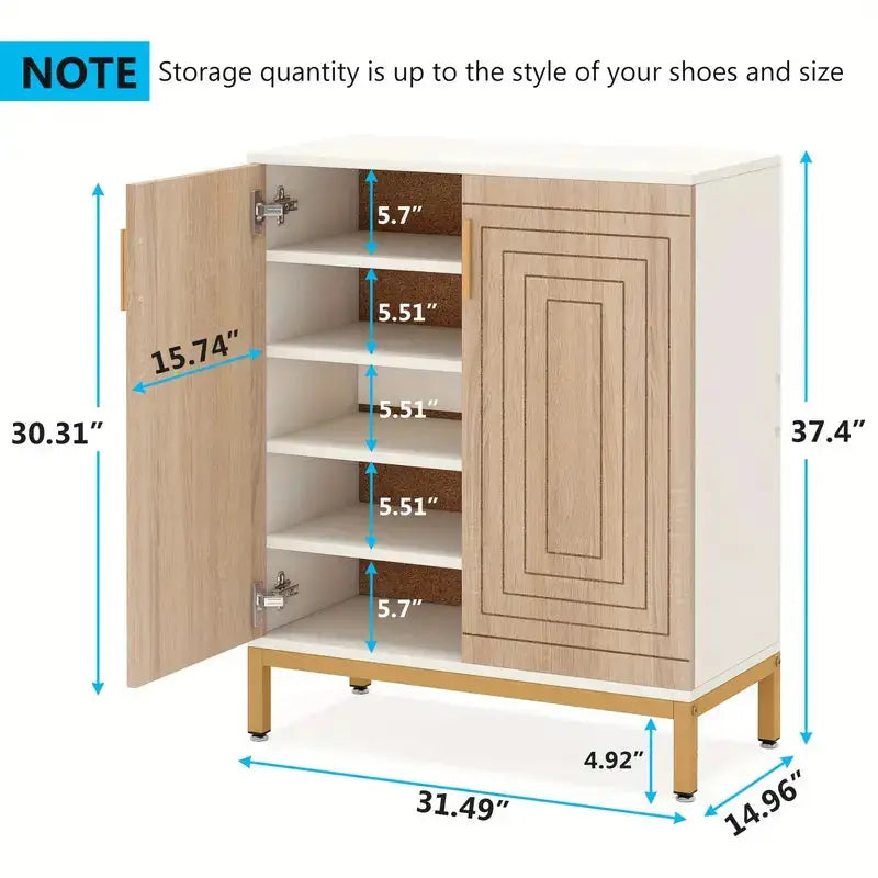 NNETMLT 5-Tier Shoe Cabinet with Geometric Pattern Doors-White/Natural - Furniture > Outdoor > Outdoor Dining Sets