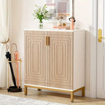 NNETMLT 5-Tier Shoe Cabinet with Geometric Pattern Doors-White/Natural - Furniture > Outdoor > Outdoor Dining Sets