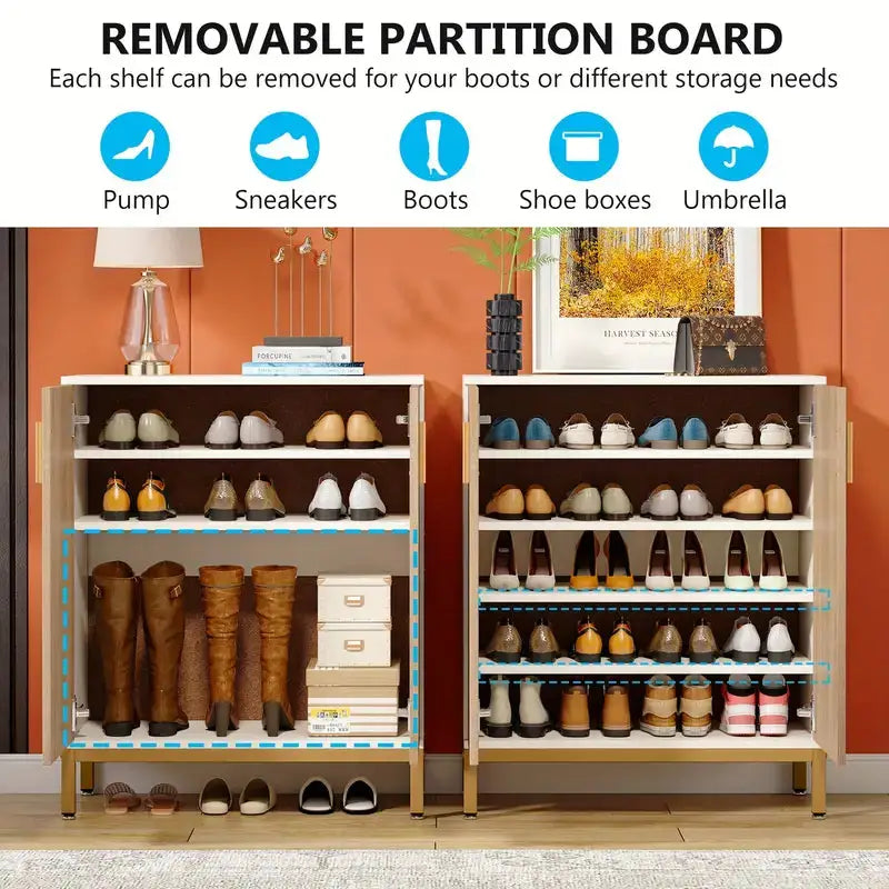 NNETMLT 5-Tier Shoe Cabinet with Geometric Pattern Doors-White/Natural - Furniture > Outdoor > Outdoor Dining Sets