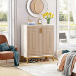 NNETMLT 5-Tier Shoe Cabinet with Geometric Pattern Doors-White/Natural - Furniture > Outdoor > Outdoor Dining Sets