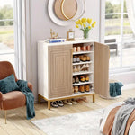 NNETMLT 5-Tier Shoe Cabinet with Geometric Pattern Doors-White/Natural - Furniture > Outdoor > Outdoor Dining Sets
