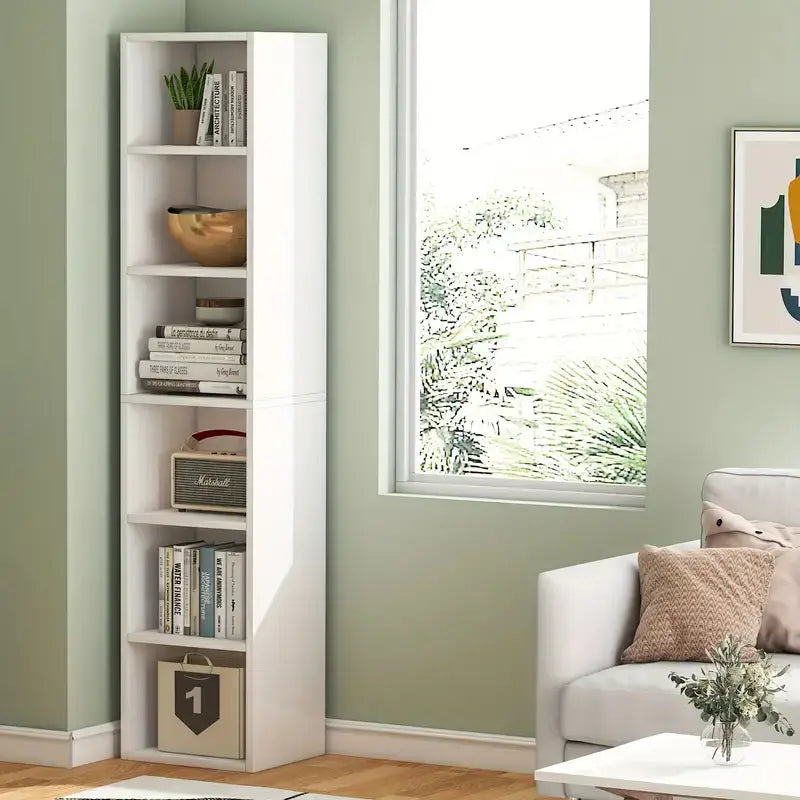 NNETMLT 6-Tier Cube Display Shelves for Home Office - 70.9 Inch Tall Narrow Bookcase - Furniture > Living Room >