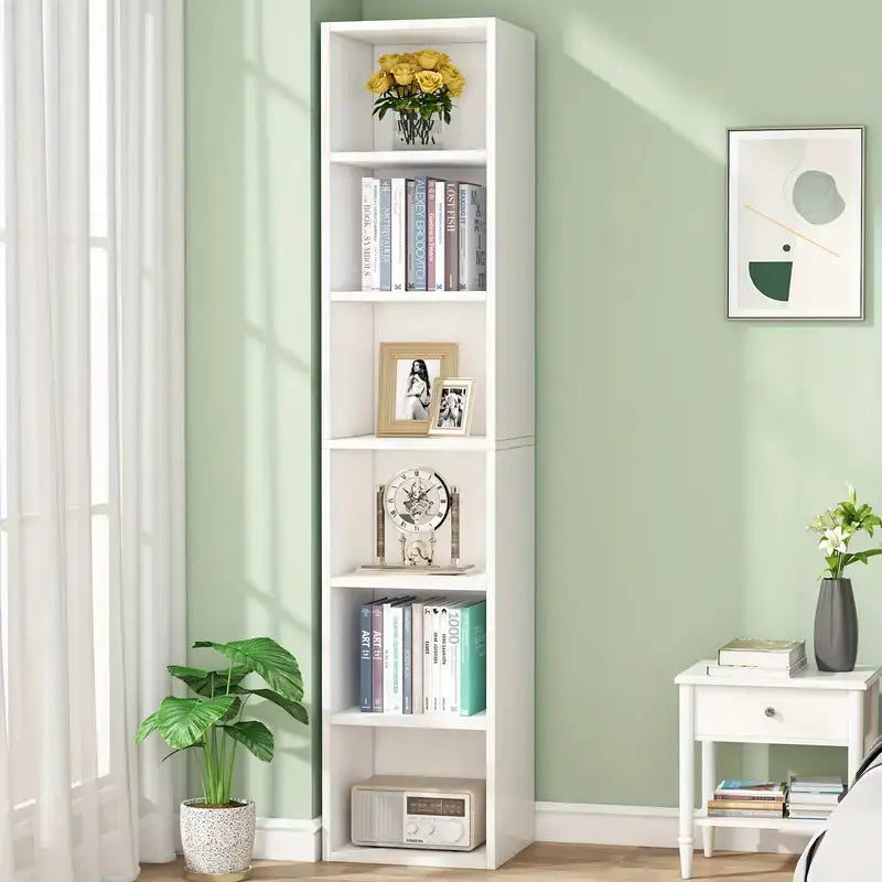 NNETMLT 6-Tier Cube Display Shelves for Home Office - 70.9 Inch Tall Narrow Bookcase - Furniture > Living Room >