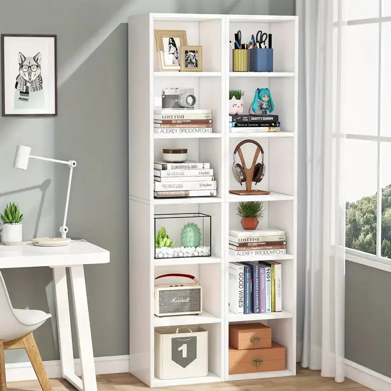 NNETMLT 6-Tier Cube Display Shelves for Home Office - 70.9 Inch Tall Narrow Bookcase - Furniture > Living Room >