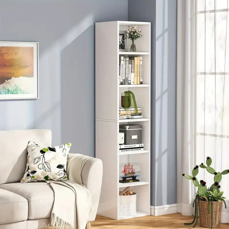NNETMLT 6-Tier Cube Display Shelves for Home Office - 70.9 Inch Tall Narrow Bookcase - Furniture > Living Room >