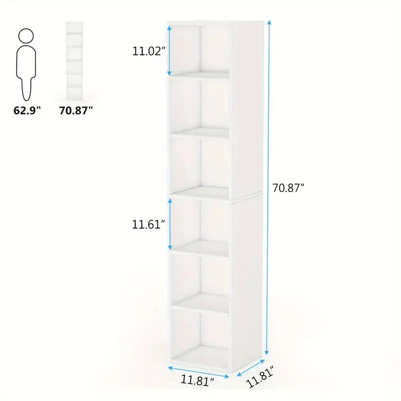 NNETMLT 6-Tier Cube Display Shelves for Home Office - 70.9 Inch Tall Narrow Bookcase - Furniture > Living Room >