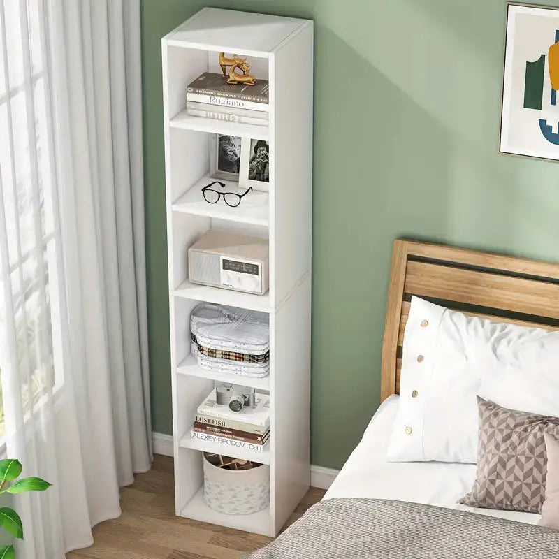 NNETMLT 6-Tier Cube Display Shelves for Home Office - 70.9 Inch Tall Narrow Bookcase - Furniture > Living Room >