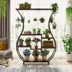 NNETMLT 6-Tier Plant Stand with Vase Shape Ladder Design Rustic Brown - Home & Garden > Decor > Garden Ornaments