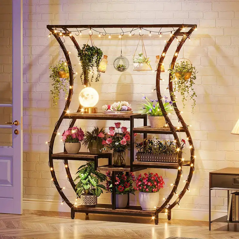 NNETMLT 6-Tier Plant Stand with Vase Shape Ladder Design Rustic Brown - Home & Garden > Decor > Garden Ornaments