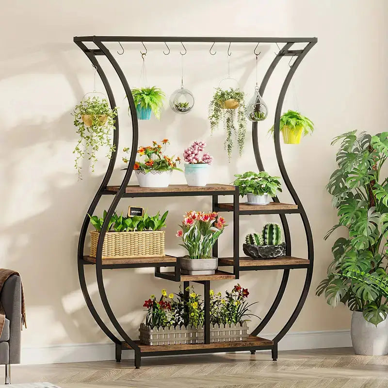 NNETMLT 6-Tier Plant Stand with Vase Shape Ladder Design Rustic Brown - Home & Garden > Decor > Garden Ornaments