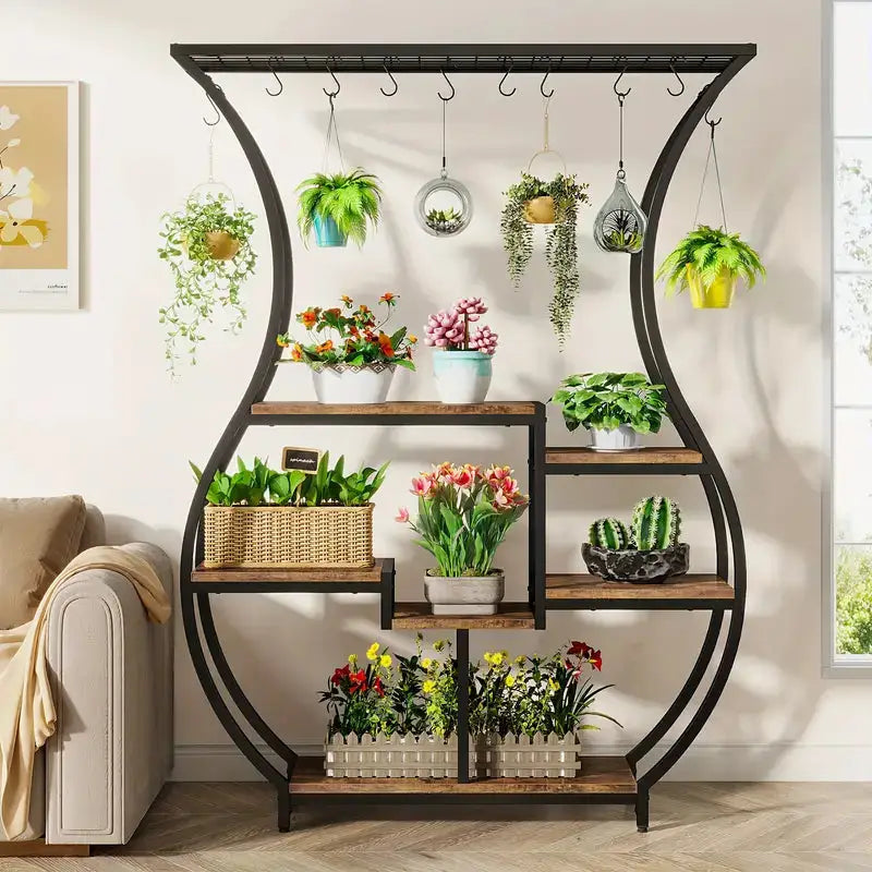 NNETMLT 6-Tier Plant Stand with Vase Shape Ladder Design Rustic Brown - Home & Garden > Decor > Garden Ornaments