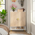 NNETMLT 7-Tier Shoe Storage Cabinet with Adjustable Shelves Wood and Gold - Furniture > Living Room > Shoe Storage