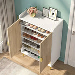 NNETMLT 7-Tier Shoe Storage Cabinet with Adjustable Shelves Wood and Gold - Furniture > Living Room > Shoe Storage