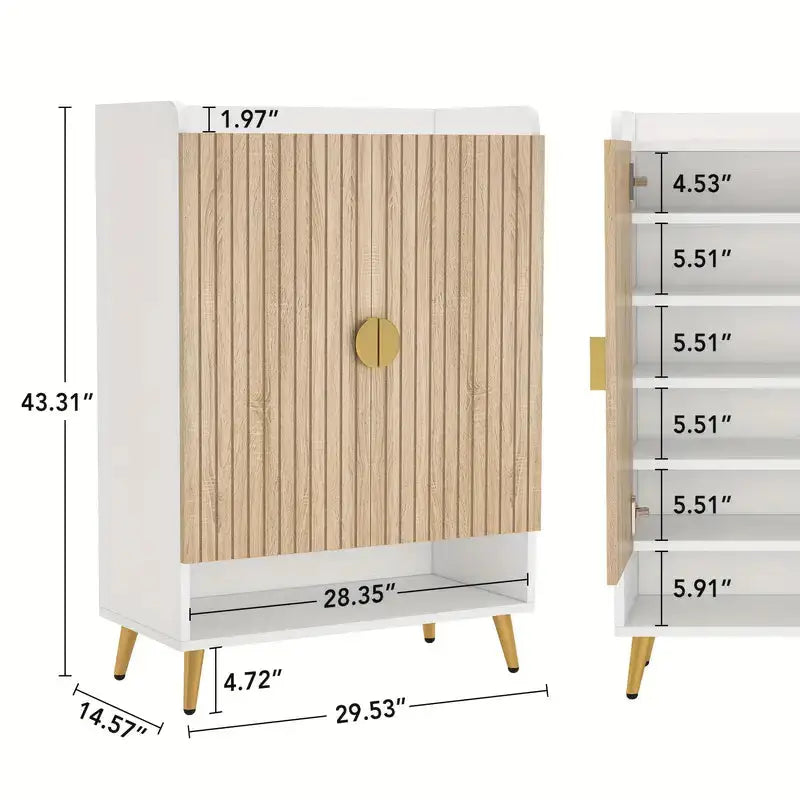 NNETMLT 7-Tier Shoe Storage Cabinet with Adjustable Shelves Wood and Gold - Furniture > Living Room > Shoe Storage