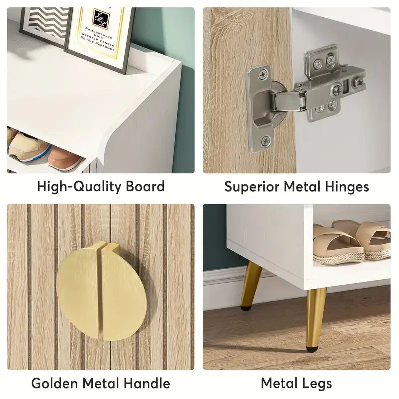 NNETMLT 7-Tier Shoe Storage Cabinet with Adjustable Shelves Wood and Gold - Furniture > Living Room > Shoe Storage